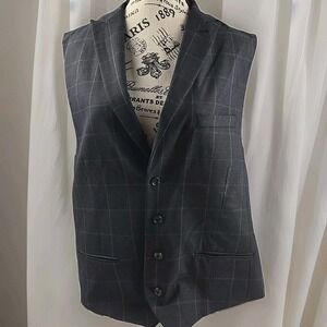 Murano Men's XL Plaid Dress Vest - Blue/Grey Glen Check - 4 Button Notch Lapel